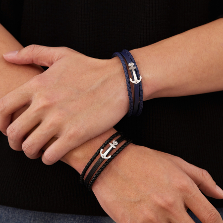 Bratara piele bleumarin cu ancora din inox – Simbol al stabilitatii si increderii [1]