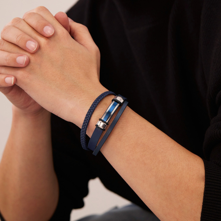 Bratara piele bleumarin si placuta inox cu insertie albastra – Eleganta moderna si rafinament masculin [7]