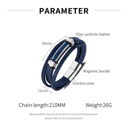 Bratara piele bleumarin si placuta inox cu insertie albastra – Eleganta moderna si rafinament masculin [9]