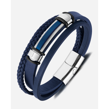 Bratara piele bleumarin si placuta inox cu insertie albastra – Eleganta moderna si rafinament masculin [14]