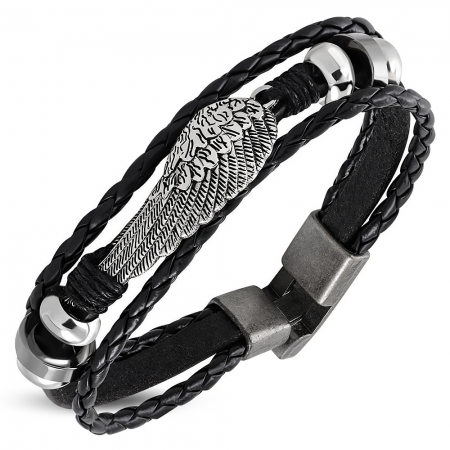 Bratara piele neagra cu aripa - Be Protected BSL3343 [0]
