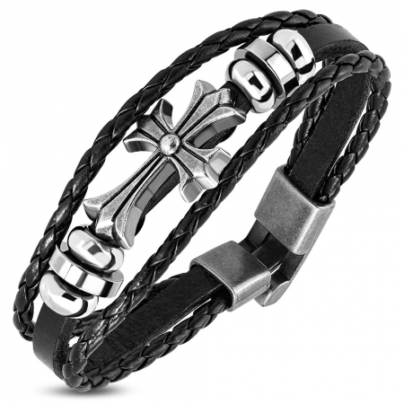 Bratara piele neagra cu cruce vintage BSL3334 [0]
