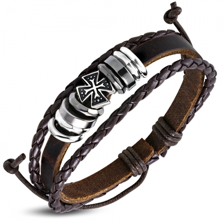 Bratara ajustabila piele maro cu cruce BSL3347 [0]