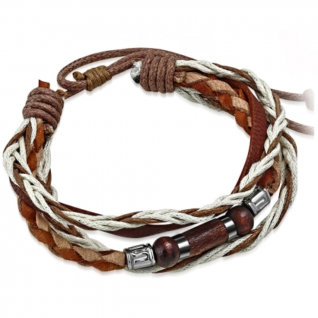 Bratara piele maro cu diverse accesorii din lemn si metalice BSL3326 [0]