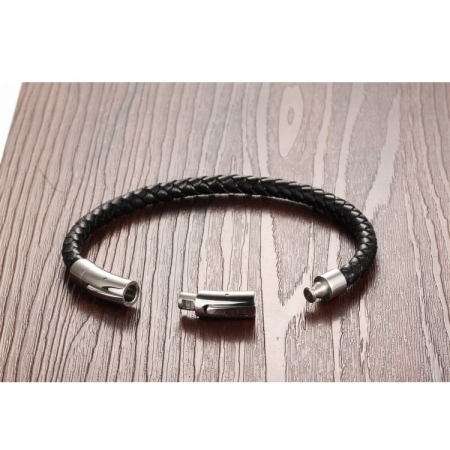 Bratara piele naturala impletita cu inchizatoare din inox [9]
