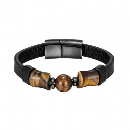 Bratara piele naturala cu Ochi de Tigru si inchizatoare din inox negru [1]