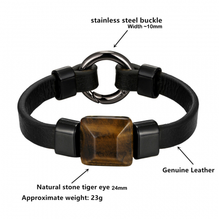 Bratara piele naturala cu Ochi de Tigru si inchizatoare din inox negru [1]