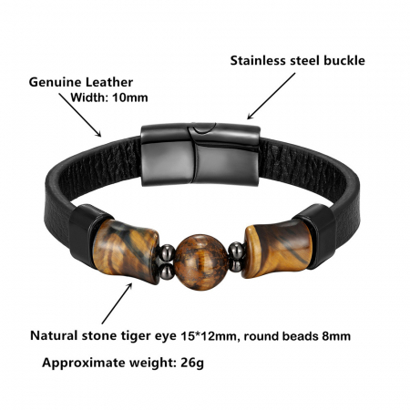 Bratara piele naturala cu Ochi de Tigru si inchizatoare din inox negru [2]