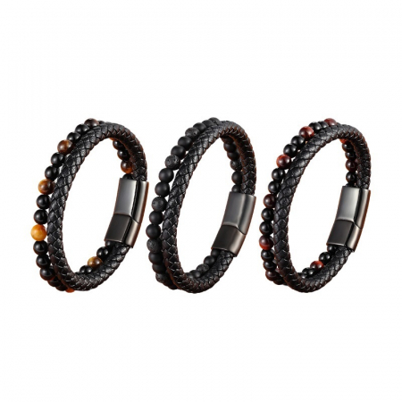 Bratara piele naturala cu Ochi de Tigru si inchizatoare din inox negru [1]