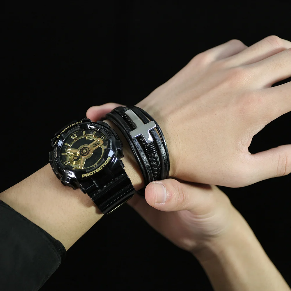 Bratara piele naturala impletita si cruce din inox [9]