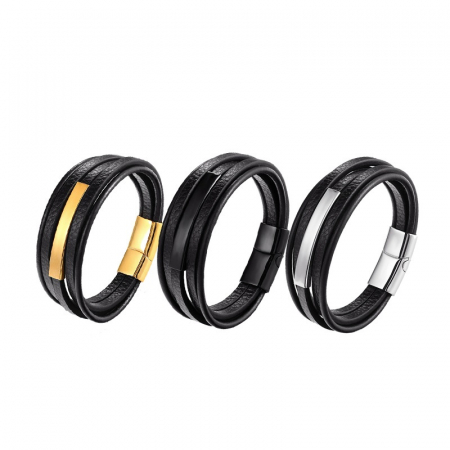 Bratara piele naturala cu elemente si inchizatoare din inox auriu [1]