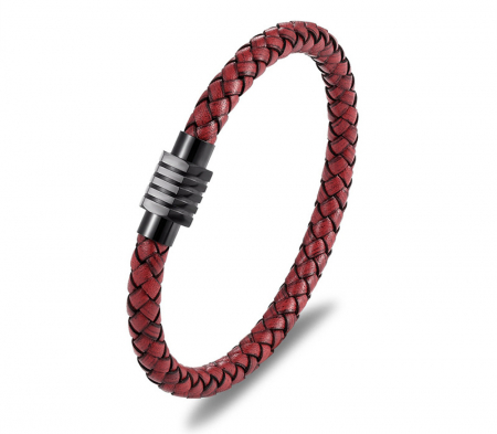 Bratara piele naturala rosie cu inchizatoare din inox negru [1]