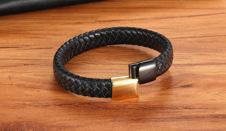 Bratara piele naturala neagra si inox Duo Snake [2]