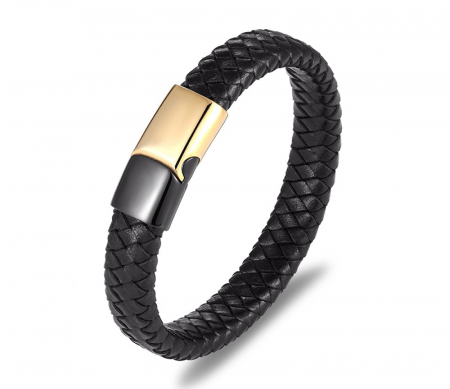 Bratara piele naturala neagra si inox Duo Snake [3]