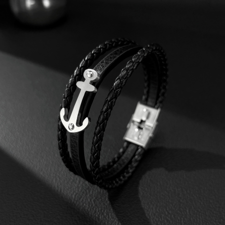 Bratara piele neagra cu ancora din inox – Simbol al stabilitatii si increderii [4]