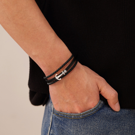 Bratara piele neagra cu ancora din inox – Simbol al stabilitatii si increderii [9]