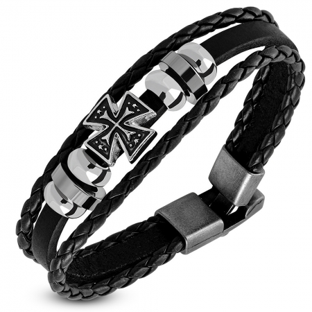 Bratara piele neagra cu cruce vintage BSL3337 [0]