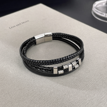 Bratara piele neagra cu detalii metalice din inox – Stil urban masculin [11]