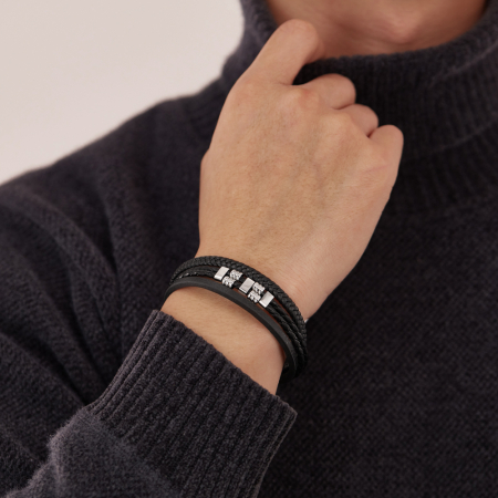 Bratara piele neagra cu detalii metalice din inox – Stil urban masculin [7]