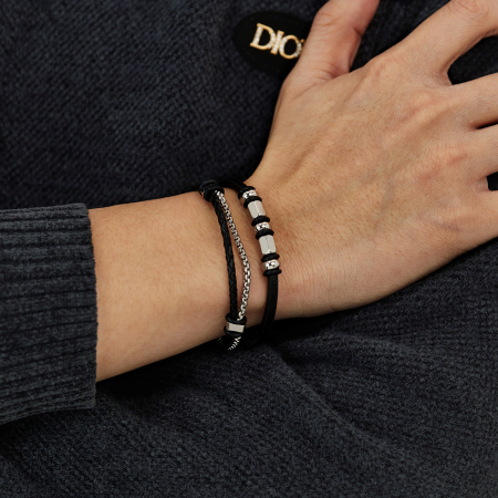 Bratara piele neagra cu lant inox si elemente metalice – Stil modern masculin [11]