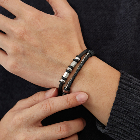 Bratara piele neagra cu lant inox si elemente metalice – Stil modern masculin [7]