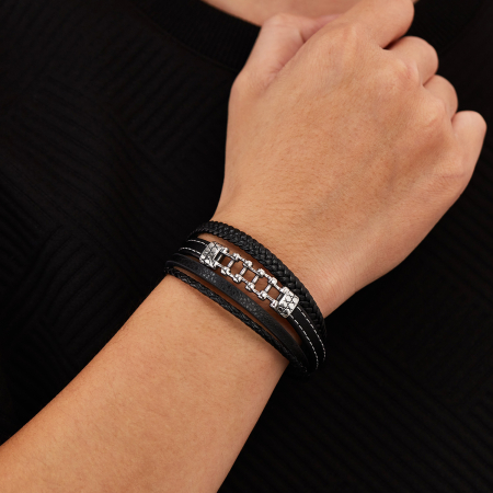 Bratara piele neagra cu lant moto din inox – Simbol al libertatii si energiei masculine [3]