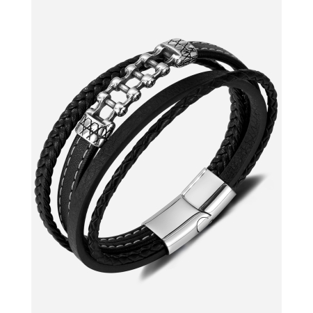 Bratara piele neagra cu lant moto din inox – Simbol al libertatii si energiei masculine [14]