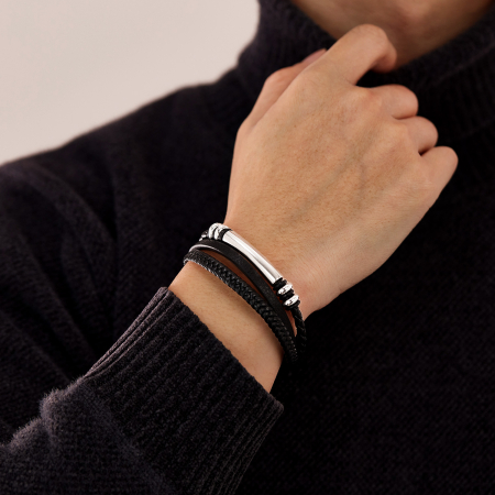 Bratara piele neagra cu placuta inox si detalii metalice – Design rafinat masculin [9]