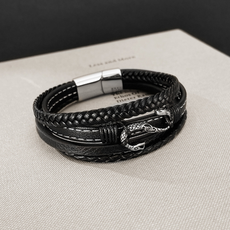 Bratara piele neagra cu sarpe din inox – Simbol al puterii si renasterii [12]