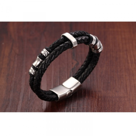 Bratara piele naturala cu elemente si inchizatoare din inox [2]