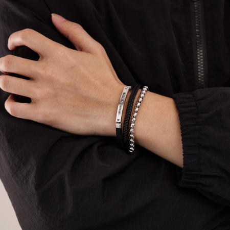 Bratara piele neagra si inox cu lant decorativ – Eleganta masculina moderna [2]