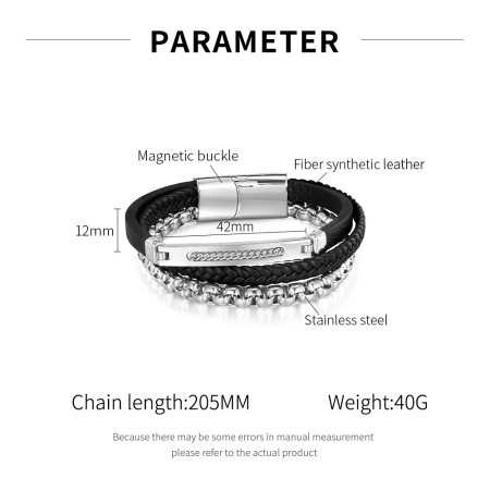 Bratara piele neagra si inox negru cu lant decorativ – Putere si rafinament masculin [6]