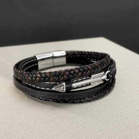 Bratara piele neagra si maro cu sageata din inox – Simbol al directiei si determinarii [13]