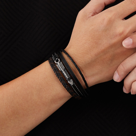 Bratara piele neagra si maro cu sageata din inox – Simbol al directiei si determinarii [1]