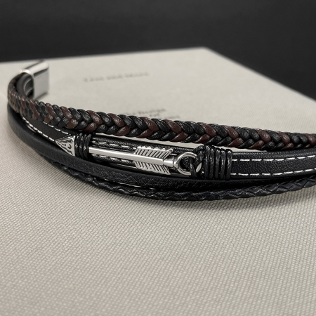 Bratara piele neagra si maro cu sageata din inox – Simbol al directiei si determinarii [4]
