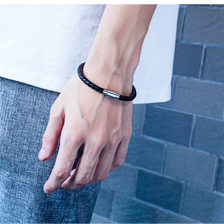 Bratara simpla din piele impletita si inox [7]