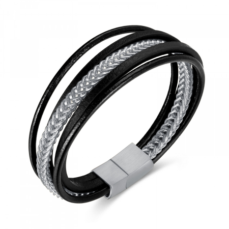 Bratara Trend inox si piele impletita