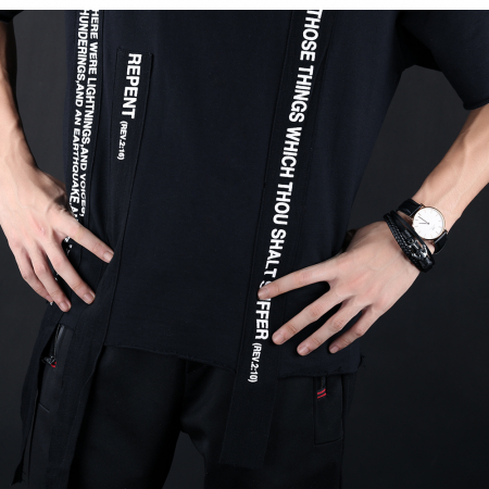 Bratara tripla din inox si piele neagra cu ancora [3]