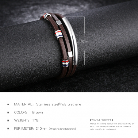 Bratara tripla din inox si piele neagra cu drapelul Frantei [10]