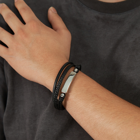 Bratara tripla inox si piele impletita [5]