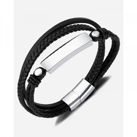 Bratara tripla inox si piele impletita [14]