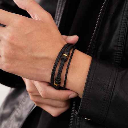 Bratara tripla inox si piele impletita [2]