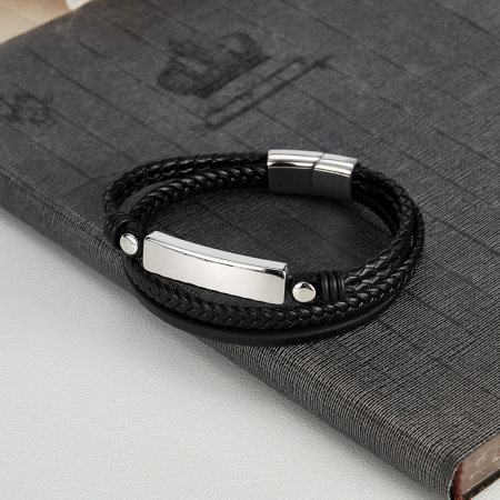 Bratara tripla inox si piele impletita [13]