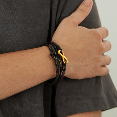 Bratara tripla inox si piele Infinity [6]