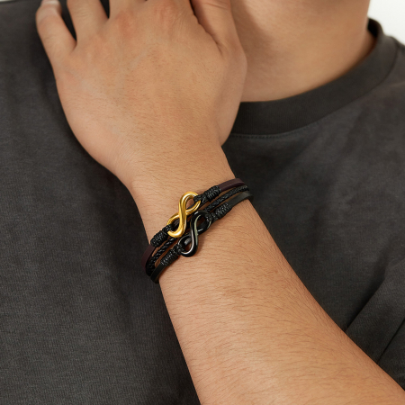 Bratara tripla inox si piele Infinity [3]