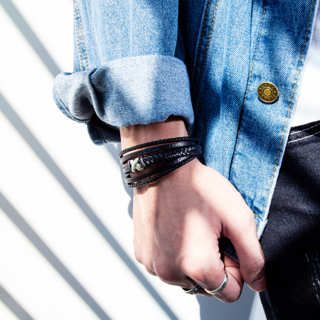 Bratara X Factor din inox si piele neagra [11]