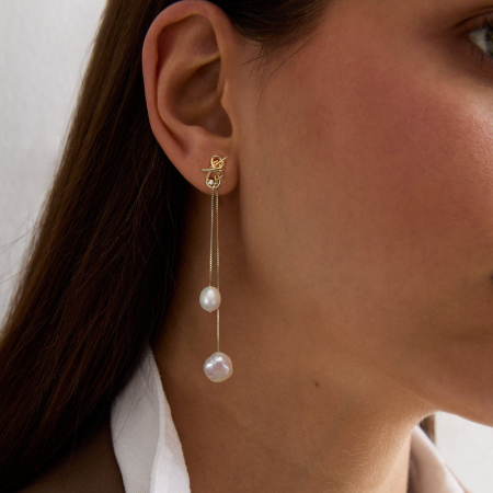 Cercei argint 925 asimetrici placati cu aur 14K cu perle naturale [3]