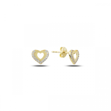 Cercei argint 925 cu inimioare si zirconii, placati cu aur - ETU0127 [0]