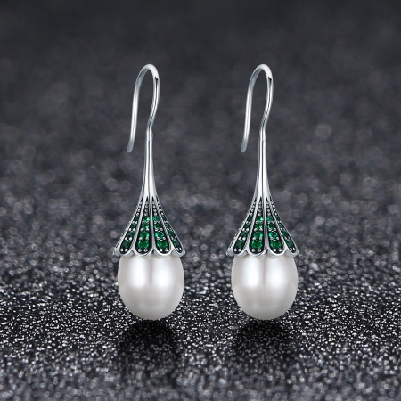 Cercei argint 925 cu perle fine si zirconii verzi - Be Nature EST0012 [1]