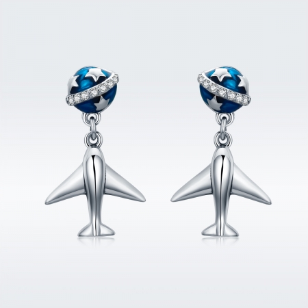 Cercei argint 925 cu planete, stelute, avioane si zirconii - Be Nature EST0020 [2]